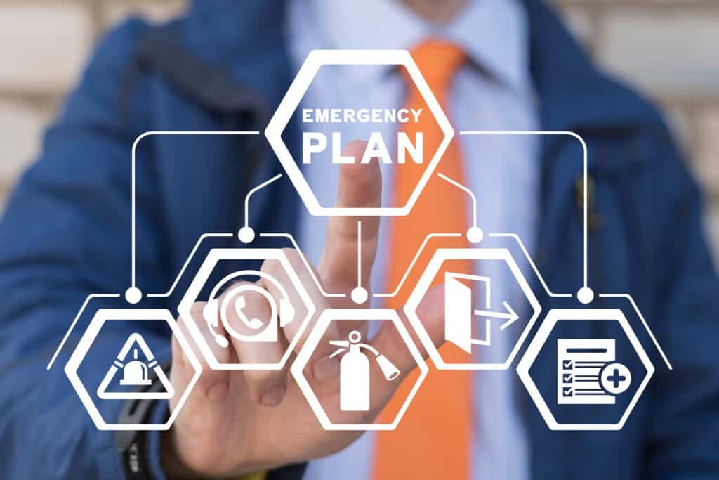 Man,Using,Virtual,Touchscreen,Presses,Inscription:,Emergency,Plan.,Concept,Of