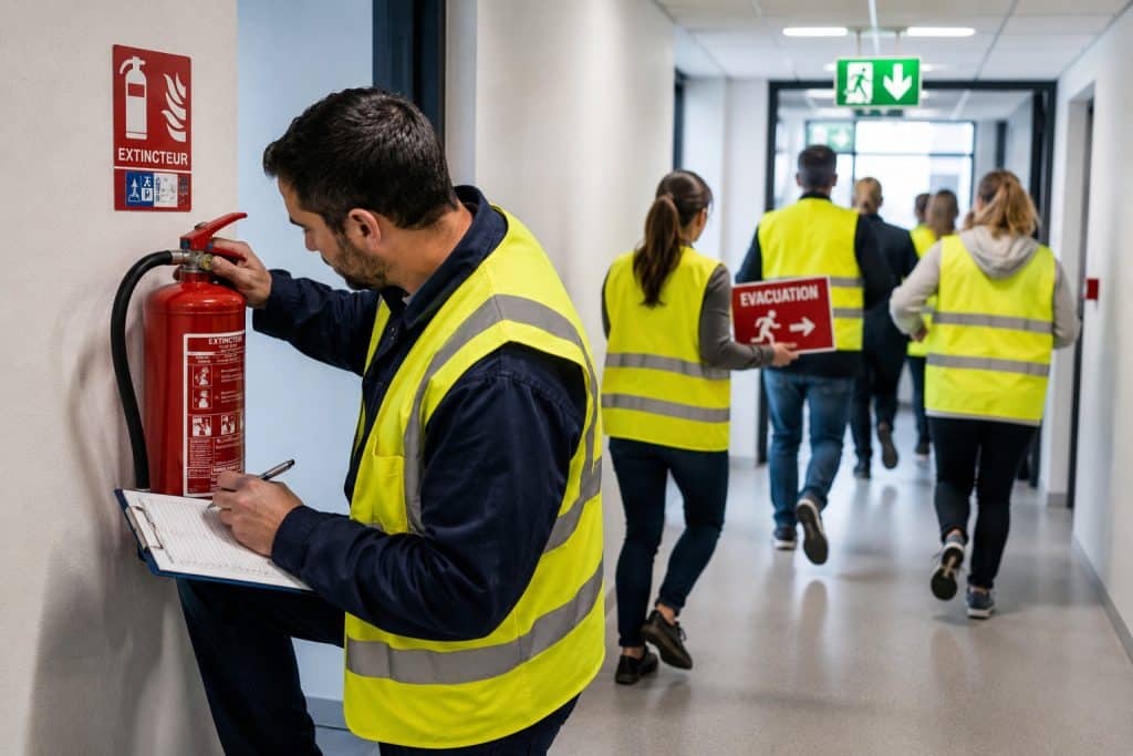 Exercice d'evacuation incendie en entreprise